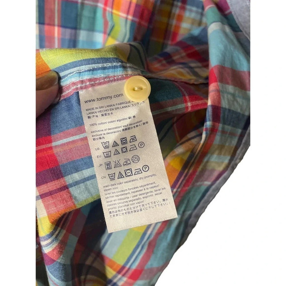 Tommy Hilfiger Men's Colorful Madras Plaid Size Medium Short Sleeve 100% Cotton - Picture 5 of 7